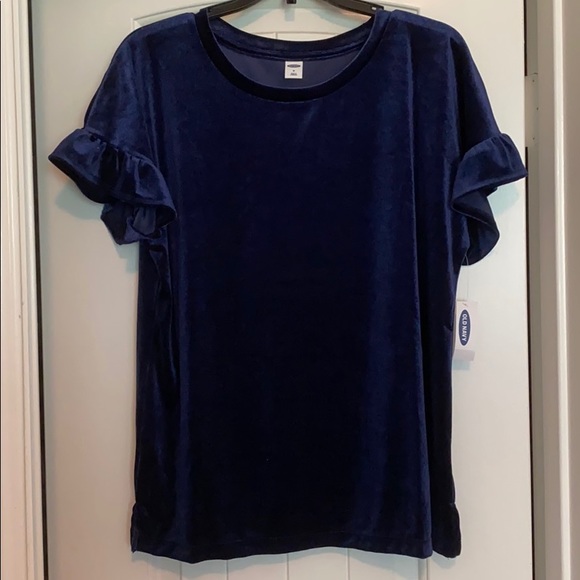 NWT Navy Velvet Ruffle Sleeve Top - Picture 1 of 2
